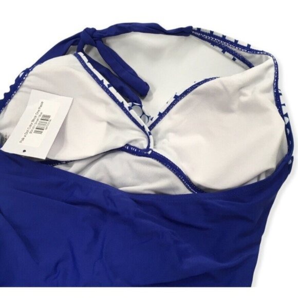 One Piece POLKA DOT Swimsuit Blue White Women Size Small Color Block New - Picture 5 of 8